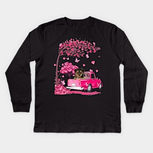 Valentine's Day Love Pickup Truck Yorkipoo Kids Long Sleeve T-Shirt